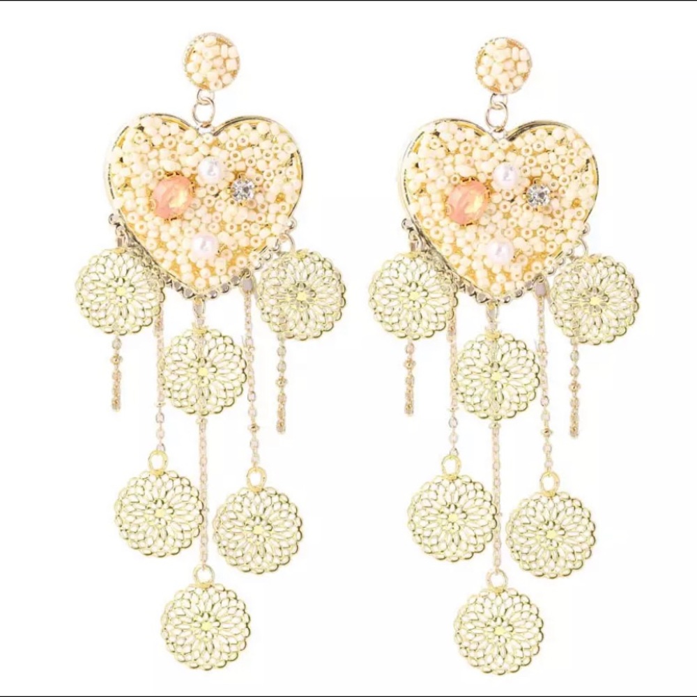 Heart Beaded Stud Drop Earrings